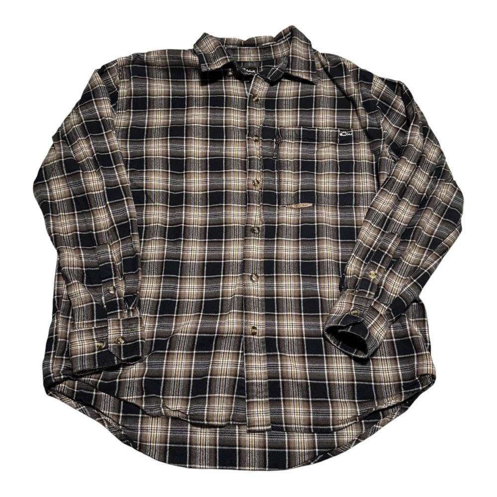 Drake Waterfowl‎ Autumn 100% Cotton Long Sleeve Plaid Flannel Men's Large Logo